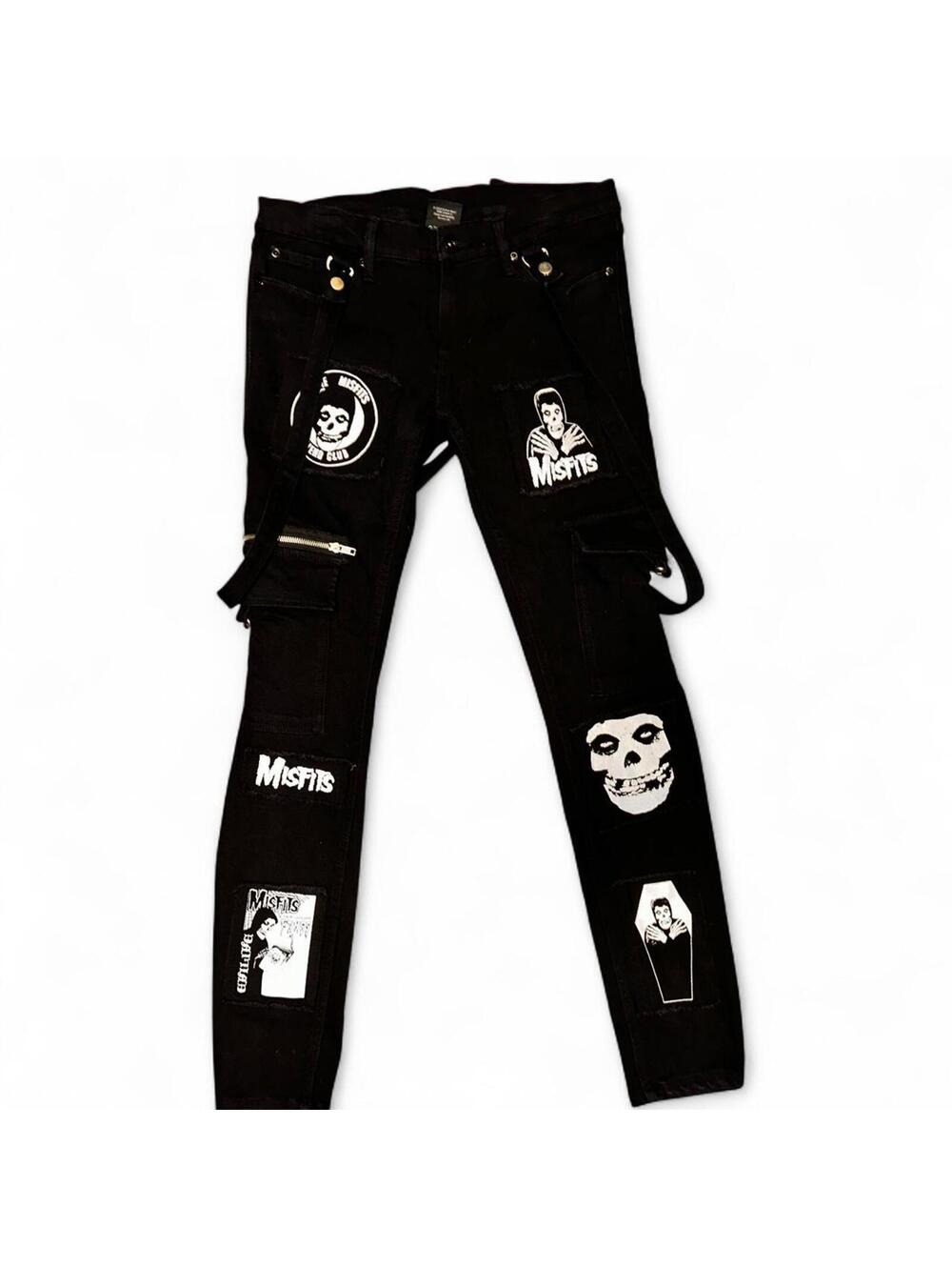 Misfits x Social Collision patch cargo pants punk goth skinny suspenders